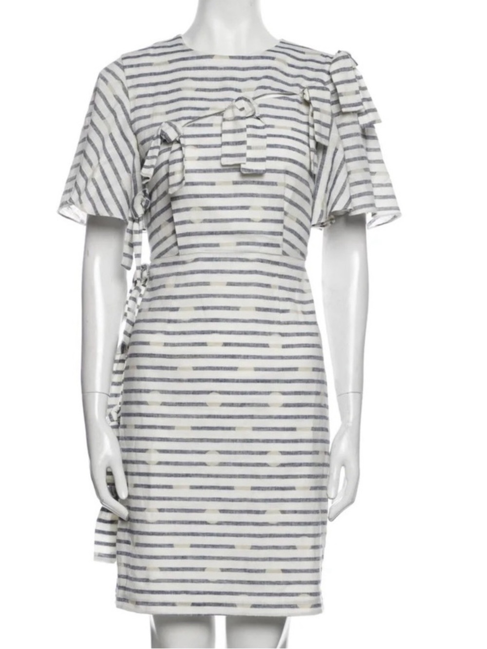WHIT striped linen shift dress features flutter sleeves and a side tie accents